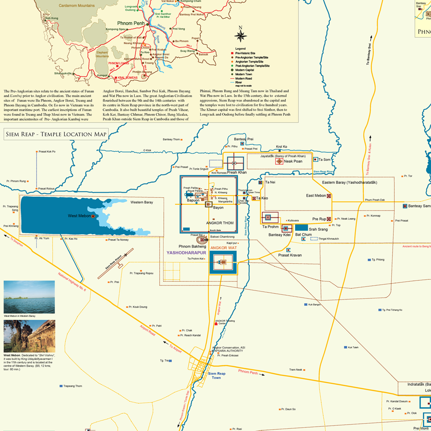 Angkor Temple Location and Cambodia Wall Map - A2 with a Free E-map